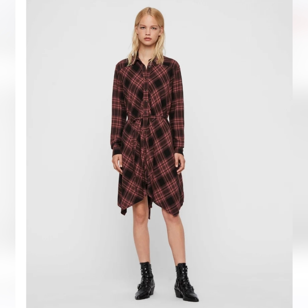 All Saints Asymmetrical Plaid Dress - Red and Black